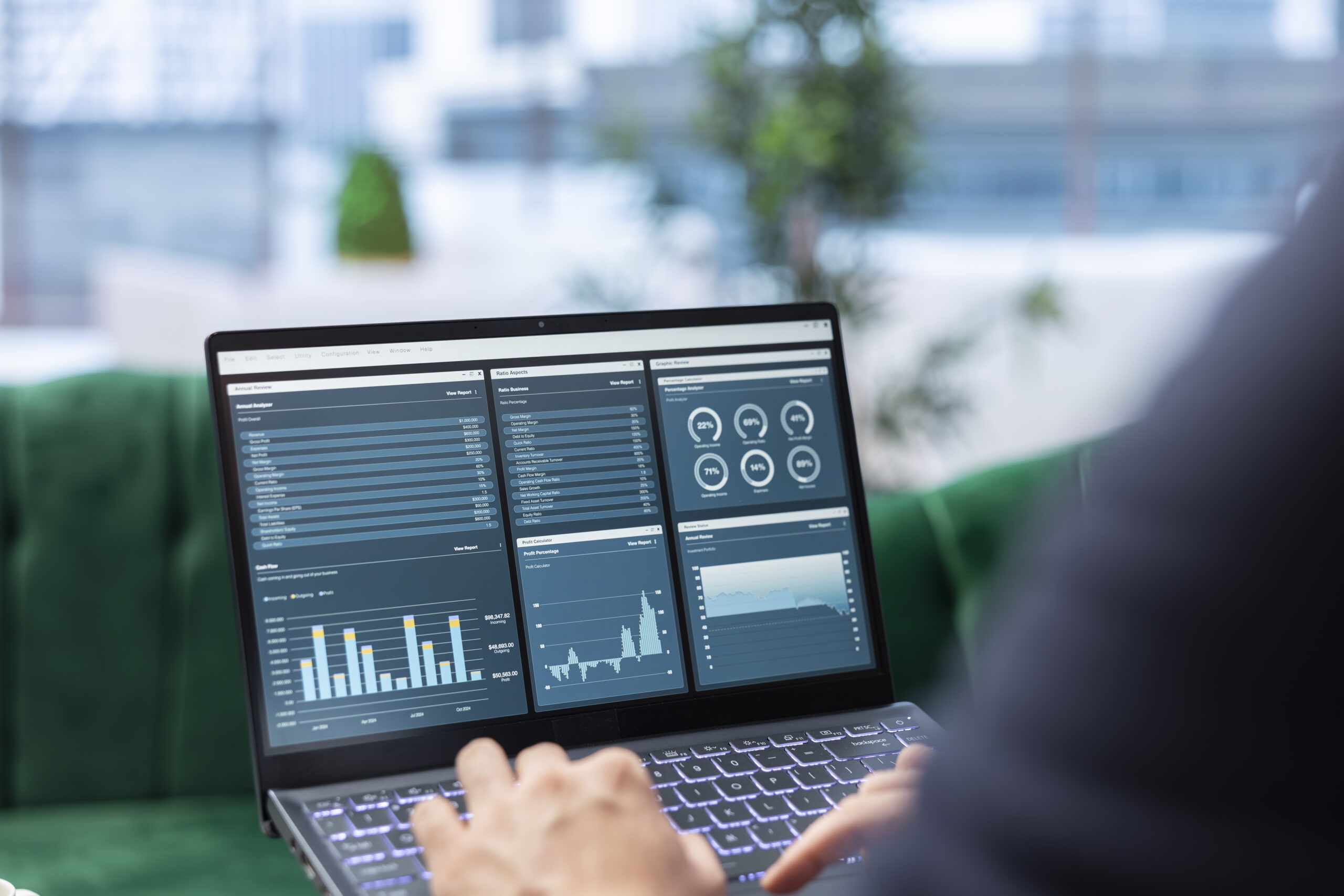 Determined CEO works in office analyzing infographics and setting business goals to drive corporate growth, global investment strategy in a competitive environment. Leadership skills.